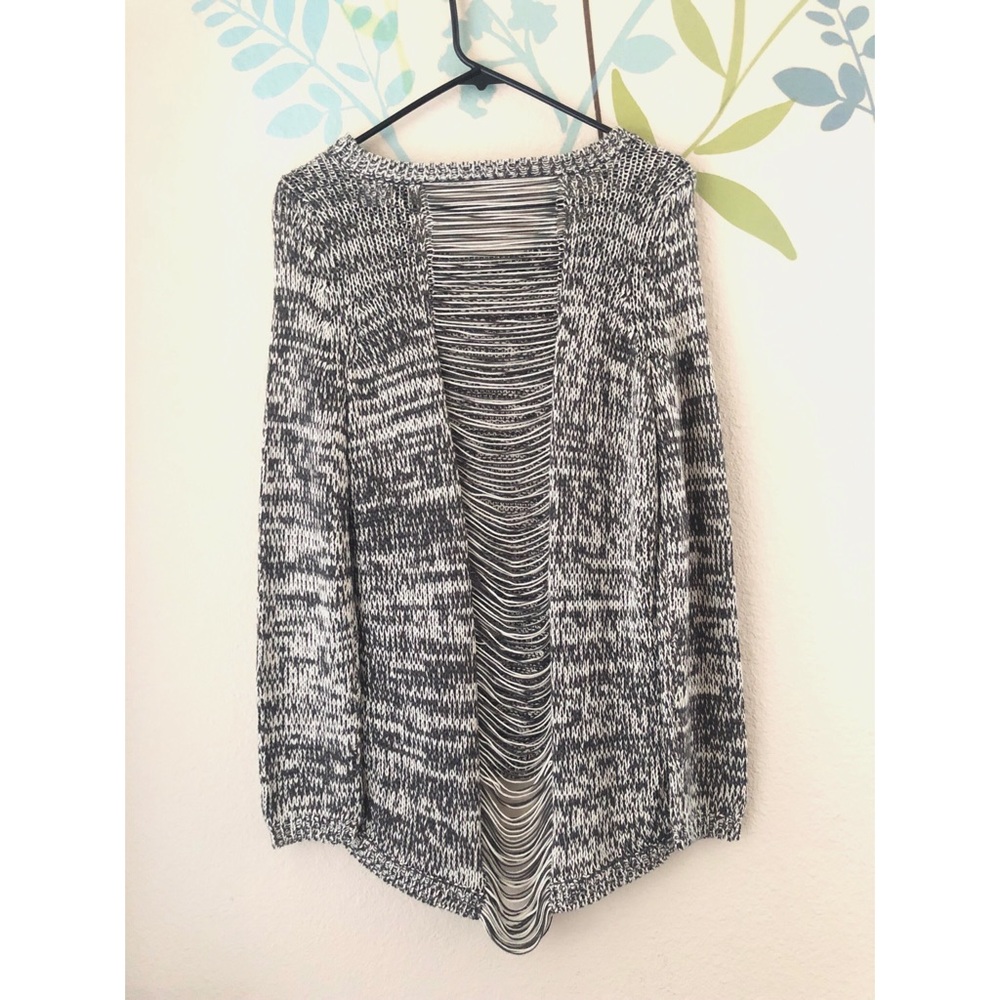 H&M Gray & White Knit Sweater w/ a statement back